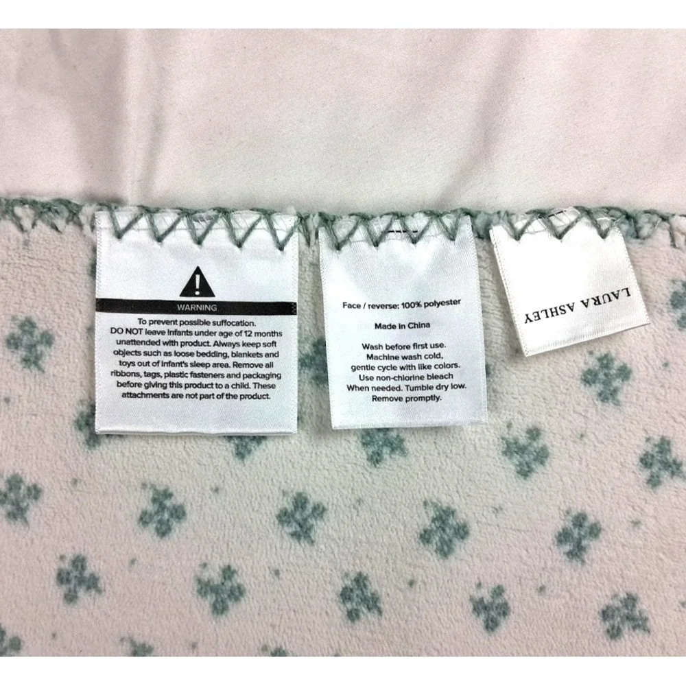 Laura Ashley Coco Plush Baby Blanket Berry Branch‎ Blue Floral Beige 30x40 Soft